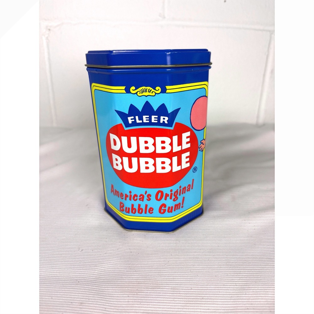 Vintage Fleer Dubble Bubble Gum Octagonal Collectible Tin Blue Red Yellow